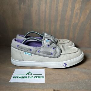 Converse Girls Size 5 Sneaker Casual Canvas Gray Purple Lace Up Round Toe Shoes